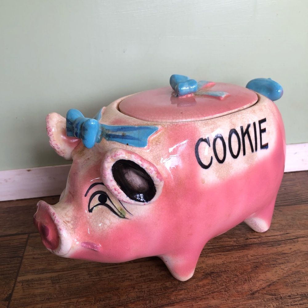 Vintage Ceramic Pig Piggy Cookie Jar 1940's Stamped PAC, Anthropomorphic *flaw